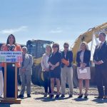 Lt. Gov. Kim Driscoll discusses a streamlined environmental review process for housing development at a construction site in Medford on Tuesday, Sept. 9, 2025.